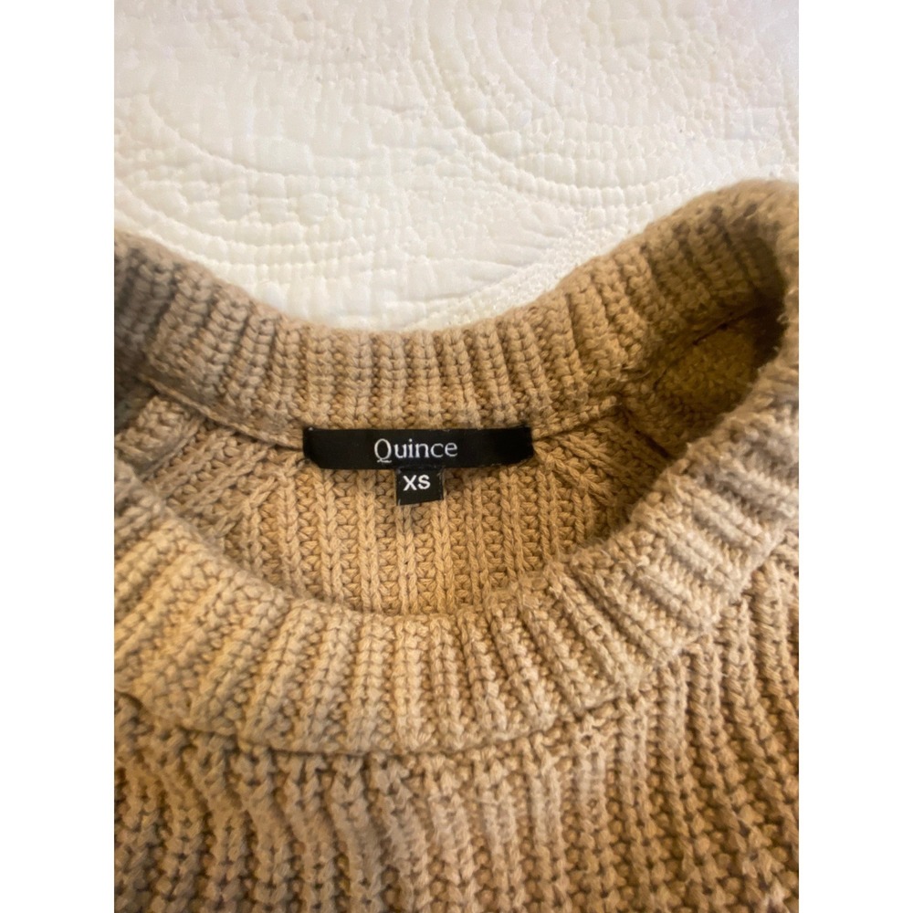 Quince Organic Cotton Fisherman Sweater Tan Camel‎ Ribbed Crewneck XS - Picture 6 of 7